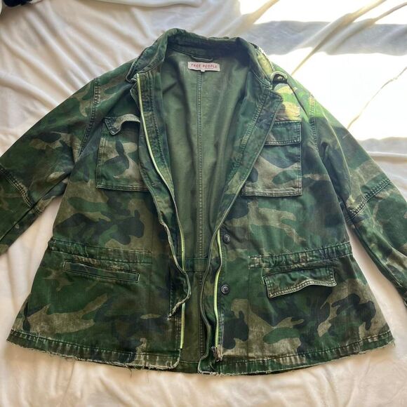 Free People Seize The Day Green Camo Military Jacket Size Large - Picture 5 of 9